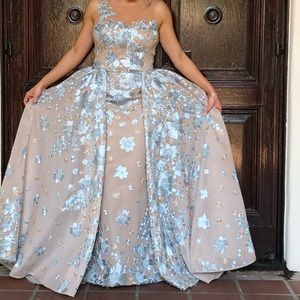 Sherri Hill Floral Fitted Gown with Overskirt